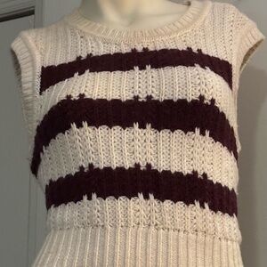 Cream and burgundy striped sweater vest